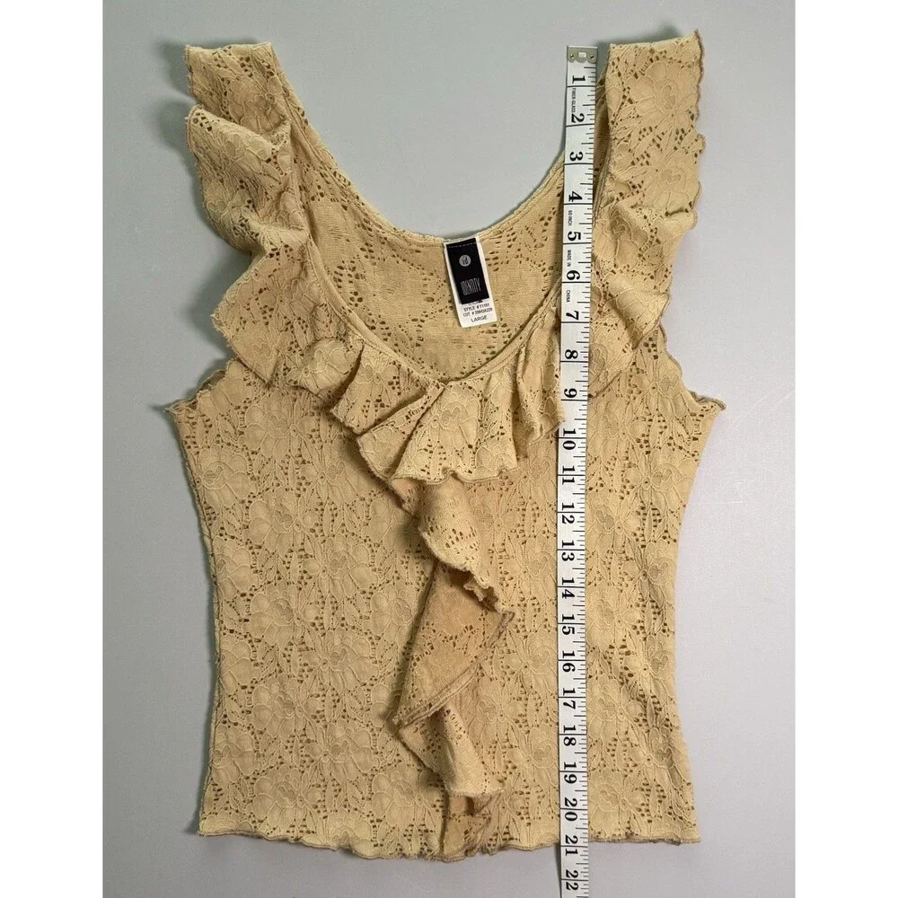 Vintage Y2K Identity Eyelet Lace Ruffle Front Tank Sz L Sleeveless Stretch 90s